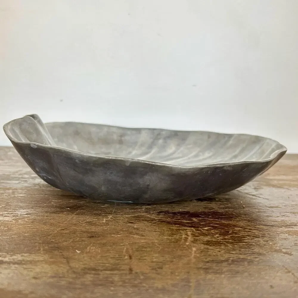 Vintage Solid Pewter Shell Tray | Clam Shell Serving Platter | Cottagecore